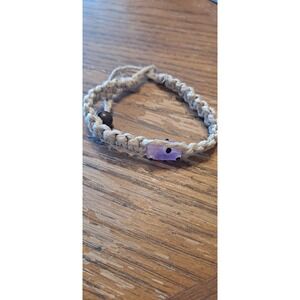 Adjustable Hemp Bracelet With Purple Bead W/ Black Dots